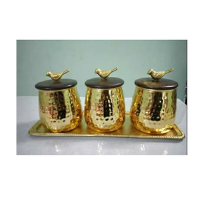 Bol rond à fruits secs en laiton martelé avec base en bois Designer en métal servant des objets de décoration de fruits à l'aspect classique - Product Image 3