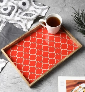 Bandeja Rectangular de madera de mango rojo marroquí de 14 pulgadas con asa bandeja decorativa para servir plato para mesa de desayuno decorativa - Product Image 6