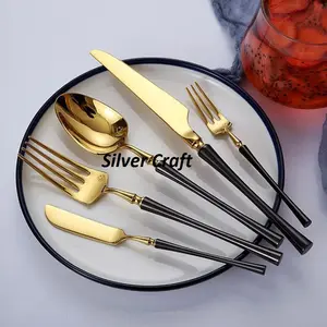 Grosir sendok garpu kuningan logam yang berfungsi Set dengan 6 buah produsen India oleh kerajinan perak