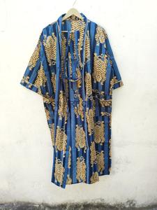 KAC Floral Tiger Print <b>Kimono</b> 100% Cotton Indian Robe High Quality Soft Comfortable <b>Beach</b> Night Wear with Button Decoration - Product Image 6