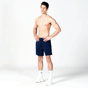 Tissu de Performance léger extensible dans les 4 sens, short flexible côtelé bleu marine avec ceinture en tissu côtelé et ourlet manchette - Product Image 2