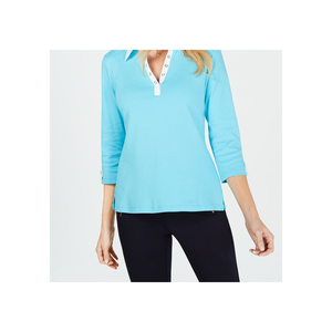 Camicia in maglia con dettagli in cotone e occhielli Karen Scott Aqua taglia S - Product Image 2