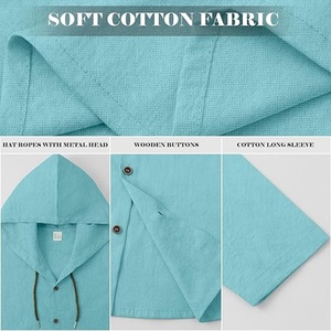 Chemise à manches longues à capuche boutonnée/à cordon de serrage, couleur personnalisée, coupe classique pour homme - Product Image 4