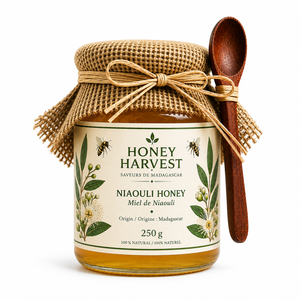 Miel de Niaouli Honey Harvest 250 g, origine Madagascar, miel naturel, emballage en pot Mason - Product Image 1
