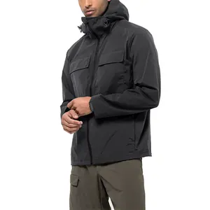 Black Cool Men's Rain Jacket Windproof Hiking Outdoor Jacket Waterproof Stretch Fabric Wind Breaker Jacket