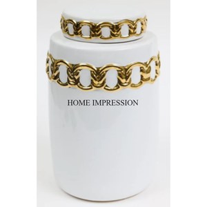 Modern Creative Art Unique Designer Attractive Look Gold Plated & White Enamel Finished Heavy Duty Metal Kitchenware Ginger <b>Jars</b> - Product Image 3