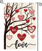 Bandera de Jardín para el Día de San Valentín, 12x18 Pulgadas, Doble Cara, Poliéster Resistente, Diseño Rústico de Árbol con Corazones, para Exteriores