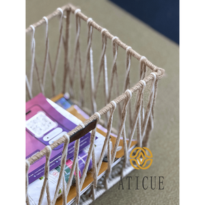 ATICUE Durable Handwoven Jute Rope and Metal Frame Basket 13x8x8 Multipurpose Storage for Home Kitchen <b>Gift</b> <b>Hampers</b> - Product Image 5