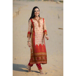 Ensemble kurta beige décontracté Nayab Eshaal avec pantalon - Product Image 1