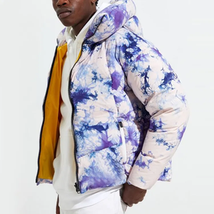 Men's Hooded Dip Dye Puffer Jacket Casual <b>Winter</b> <b>Coat</b> with Zipper Closure <b>Thick</b> Polyester Wadding Short Length - Product Image 6