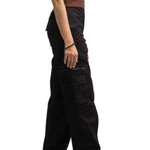 Pantalones Cargo informales para mujer, ropa de gimnasio ligera de Color sólido con diseño frontal plano elástico transpirable con múltiples bolsillos - Product Image 3