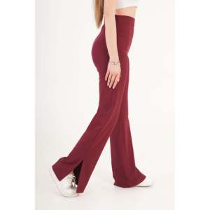 Pantalones de Campana Lustrin para Mujer, Color Borgoña, Mezcla de Viscosa, con Detalle de Abertura, Cintura Media, Casuales, para Otoño, para Oficina - Product Image 4