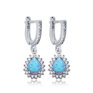 Pera corte azul claro ópalo piedra CZ diseño venta al por mayor hecho a mano turco 925 pendientes colgantes de plata esterlina - Product Image 1