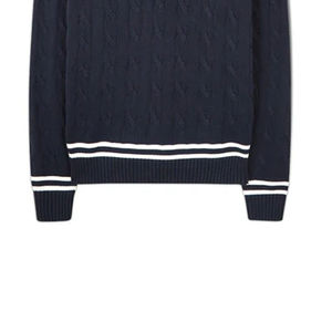 Pull de cricket en tricot torsadé à col en V pour homme, personnalisable avec logo, doublure en laine unie, décontracté, respirant, pour l'hiver, motif long - Product Image 6