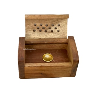 Handcrafted Mango Wood Sandalwood <b>Cone</b> <b>Incense</b> <b>Burner</b> with Carved Lid for Indian Aromatherapy and Home Fragrance - Product Image 1