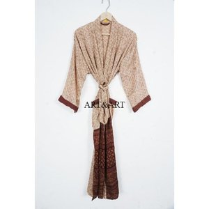 Luxury Silk Kimono Robe Loungewear Gift Elegant Boho Festival Wear Daily Wear Sexy Handmade Vintage Sari 3/4 Sleeve Beach Summer - Product Image 6