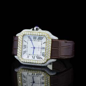 Montre mécanique automatique de luxe carrée Shanghai avec lunette sertie de diamants, verre saphir, cadran blanc, chiffres romains, 20 mm, entièrement sertie de diamants - Product Image 2
