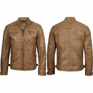 High Quality Fashionable Customized <b>Brown</b> Goatskin <b>Leather</b> High Street Stand Windproof Waterproof Genuine <b>Leather</b> Bomber <b>Jacket</b> - Product Image 1