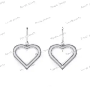 Customized 925 Sterling Silver Mount Jewelry Manufacture Gift Love Heart Designer Empty Mounts Findings Dangle Earring For Women