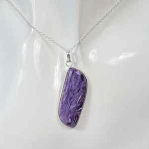 Collar con Colgante de Plata de Ley con Charoita Morada, Gema Giratoria, Joyería Hecha a Mano, Piedra Natural, Regalo para Mujer - Product Image 6