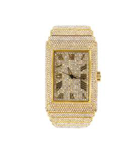 Montre mécanique pour homme, boîtier carré, diamants en moissanite glacés, chiffres romains, acier inoxydable, verre, style hip-hop - Product Image 2