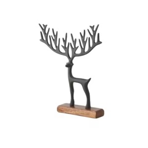 Escultura de Metal de Reno de Navidad de diseño moderno hecho a mano con Base de madera para accesorios de decoración de hogar y boda - Product Image 1