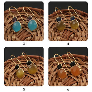 Handmade 925 <b>Sterling</b> <b>Silver</b> Dangle Earring Natural Garnet Aquamarine Gems 8mm Oval Shape <b>Wire</b> Wrapped Set For Anniversary Gift - Product Image 5