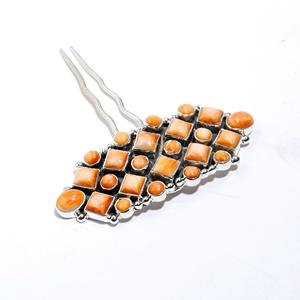 Horquillas de piedras preciosas de ostra naranja natural, venta al por mayor, anillo de joyería de Navajo mexicano, horquillas de sólida plata de ley 925 - Product Image 2