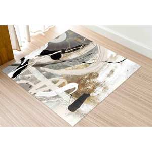 Tapis imprimé abstrait, tapis rond moderne gris populaire de petite taille, antidérapant, tapis en chenille - Product Image 5