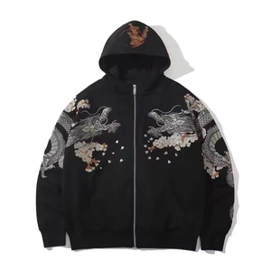 Sudadera con capucha unisex de forro polar cálido y pesado, lisa teñida, con cremallera, estilo casual, de moda urbana, con logo personalizado, Invierno 2026 - Product Image 2