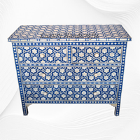 Commode personnalisée avec incrustations de nacre, meubles de chambre à coucher de luxe avec incrustations de nacre, coffre chic bohème avec incrustations de nacre