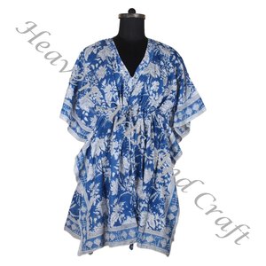 100% algodón Mujer ropa de dormir bloque de mano estampado Kaftan vestido KFCS143 peso ligero mujeres Casual ocasión desgaste corto caftán vestidos - Product Image 6