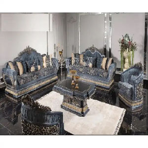 Juego de Sofás Europeos Tallados en Madera de Teca, Juego de Sofás de Madera Tallada a Mano de Lujo, Tallado en Madera de Teca Hecho a Mano - Product Image 1