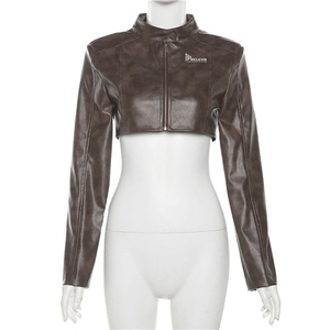 Womens Short Leather <b>Jacket</b> with Zipper Stylish Slim Fit Cropped <b>Biker</b> <b>Jacket</b> Soft Comfortable Fashion Outerwear Wholesale - Product Image 3