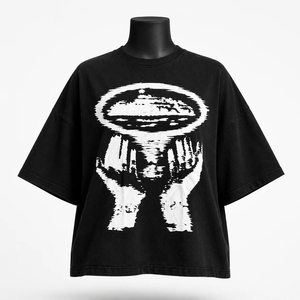 <b>Women's</b> Oversized <b>Black</b> Crew Neck T-Shirt Short Sleeve Print 100% Cotton Jersey Loose Fit All Seasons - Product Image 1