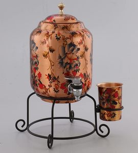Flower Printing Design Copper Water Container With <b>Lid</b> for Kitchen Home Hotel Restaurants <b>Decorative</b> Copper Water Container - Product Image 5