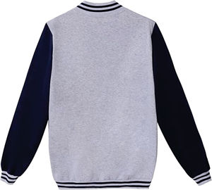 Veste de baseball personnalisée en molleton bicolore gris et bleu marine pour hommes, style universitaire, vente en gros, fabricant en vrac - Product Image 2