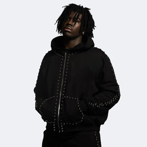 ชุดวอร์มแฟชั่นผู้ชายขายส่ง แบบมีเชือกผูก ประดับคริสตัล สีดำ สีน้ำตาล ผ้าฝ้ายฟลีซ 100% รับสกรีนโลโก้ ทรงหลวมไหล่ตก สำหรับฤดูหนาว - Product Image 5