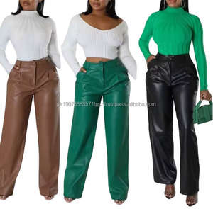 Pantalon évasé en similicuir pour homme, style moto et hip-hop, taille mi-haute, décontracté - Product Image 1