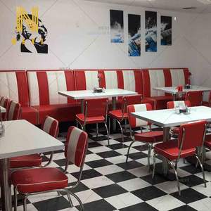 NEYI Custom <span class=keywords><strong>Retro</strong></span> 1950 Catering Food Booth Venta caliente Antique Tan Pizza Tulip Cafetería Comedor Mesa Silla Escuela Hotel Gimnasio Dormitorio - Product Image 6