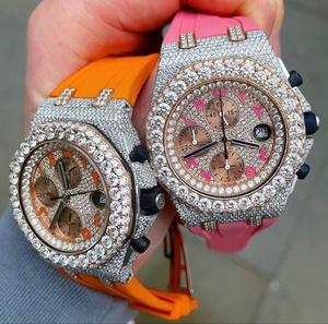 Montre de luxe de haute qualité en acier inoxydable avec bracelet en cuir, cadran serti de diamants et de moissanite, verre saphir, cadeau d'affaires - Product Image 4