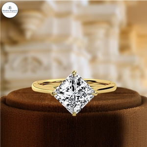 Bague de fiançailles solitaire en diamant de laboratoire taille princesse 1 carat certifiée IGI, or jaune 14 carats, bague de mariage pour cadeau d'anniversaire - Product Image 1