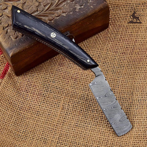 Maquinilla de afeitar de corte recto hecha a mano personalizada de acero de Damasco para afeitado en húmedo, cuchillos compatibles con OEM para barberos o salones - Product Image 4