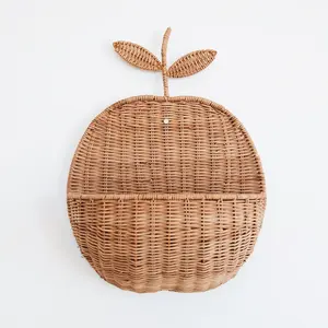 Cesta de parede suspensa para apple, cesta de parede decorativa feita em tecido natural para pendurar na parede, para berçário de crianças