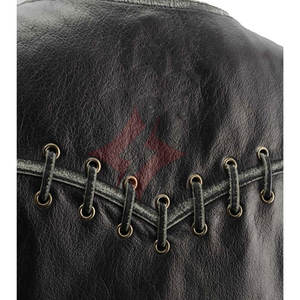 Femmes en détresse gris cuir moto cavalier gilet motard gilet Stretch panneaux latéraux à lacets avant fermeture à glissière classique - Product Image 6