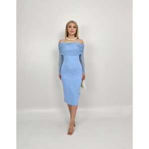 เดรสผ้าซาตินแบบเปิดไหล่ สายรัดไหล่ ทรงเข้ารูป ช่วงเอวธรรมชาติ ตกแต่งด้วยรายละเอียดมุกและผ้าทูลล์ รุ่น 4017 - Product Image 4