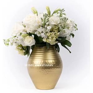 Jarrones de flores de diseñador moderno ecológicos hechos a mano de latón de aluminio pulido de oro blanco de doble tono 2025 Nueva colección - Product Image 5