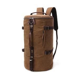Custom travel knapsack plain vintage back pack male cylinder rucksack hipster canvas and <b>leather</b> <b>backpack</b> <b>for</b> <b>men</b> - Product Image 1
