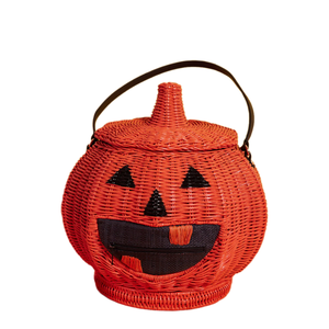 Sac à main citrouille en rotin au design unique Magnifique sac à main Halloween en rotin en osier pour contenir des bonbons - Product Image 1