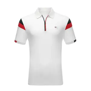 Diseño personalizado de alta calidad para hombre para camisa Polo tela de punto transpirable con cremallera de rayas de patrón sólido y colores de contraste - Product Image 4
